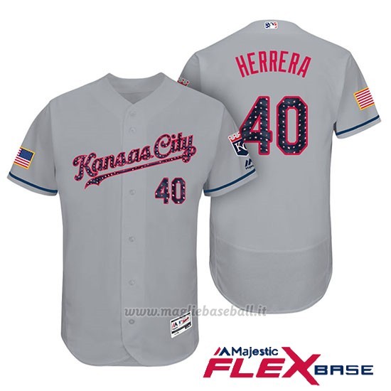 Maglia Baseball Uomo Kansas City Royals 2017 Estrellas y Rayas Kelvin Herrera Grigio Flex Base
